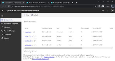 Business Central Admin Center .